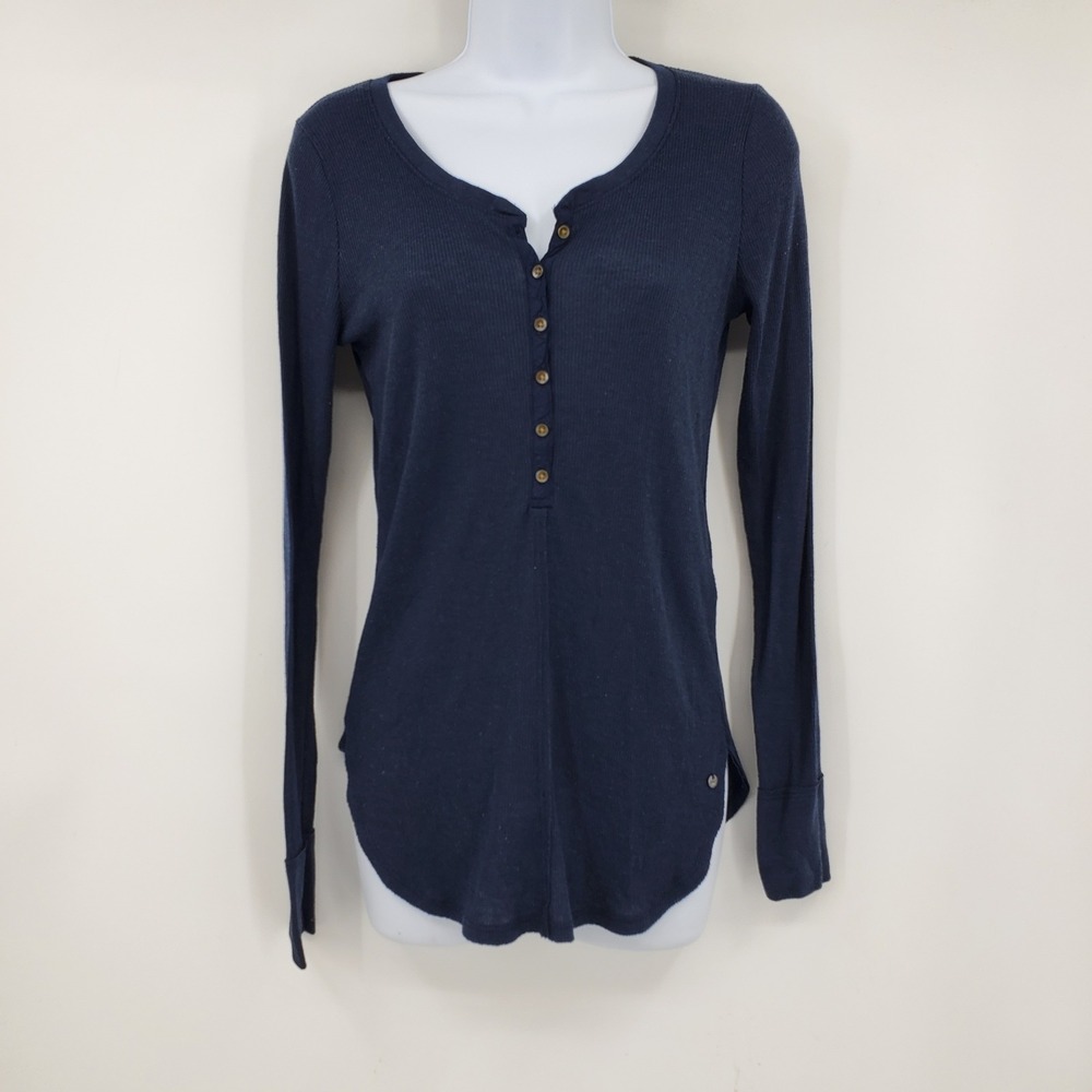 Abercrombie & Fitch Blue Ribbed Long Sleeve Tight Henley Shirt M Y2K Mallcore